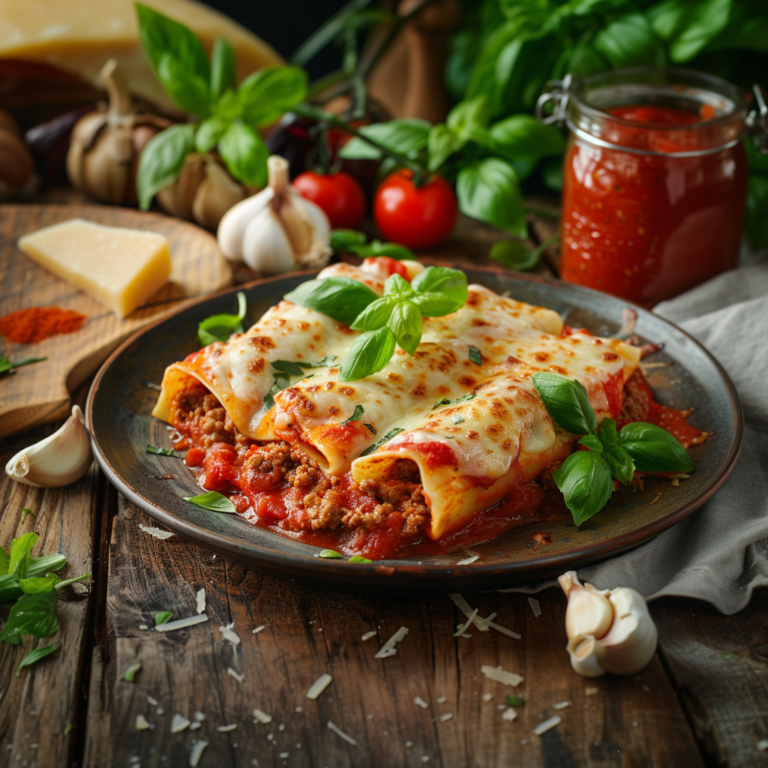 Каннеллони с говядиной и томатным соусом