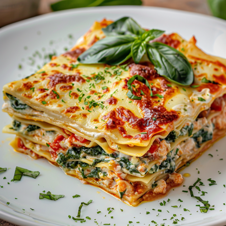 Лазанья с курицей и шпинатом
