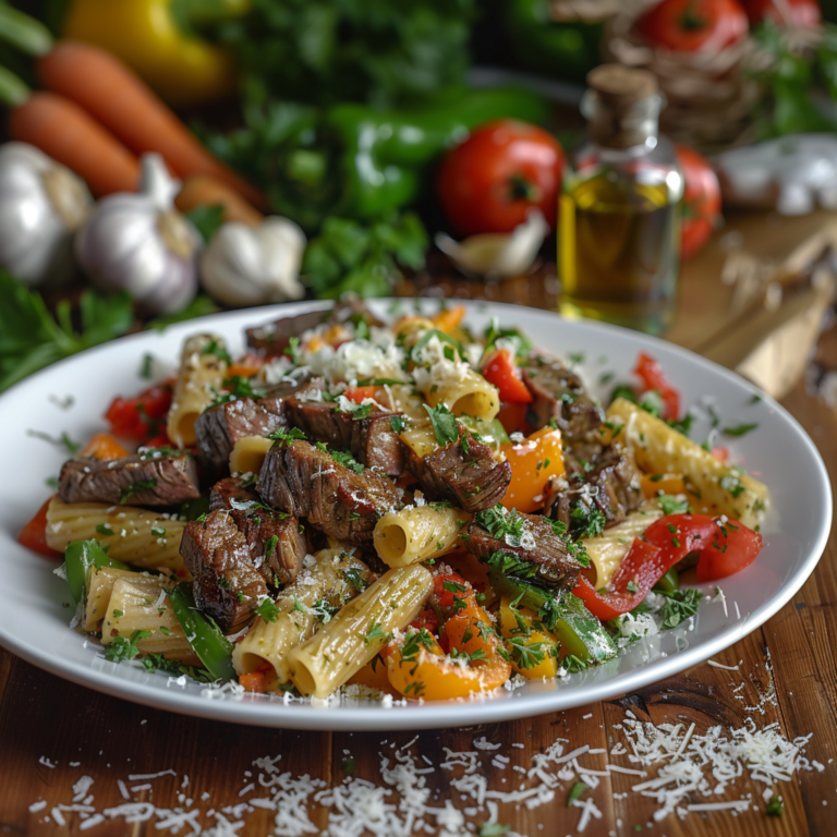 Паста с говядиной и овощами