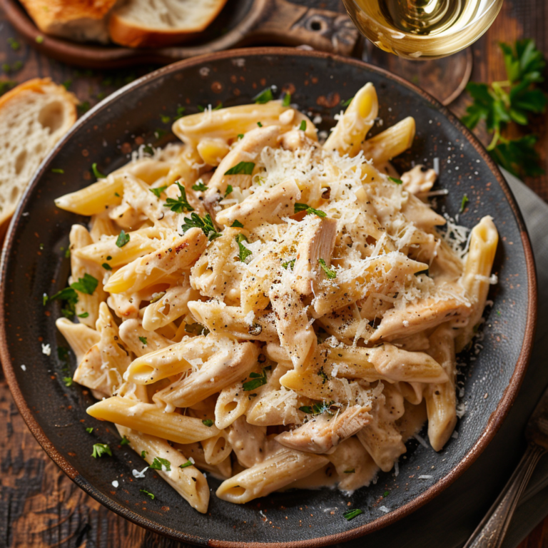 Пенне с курицей и сливочным соусом